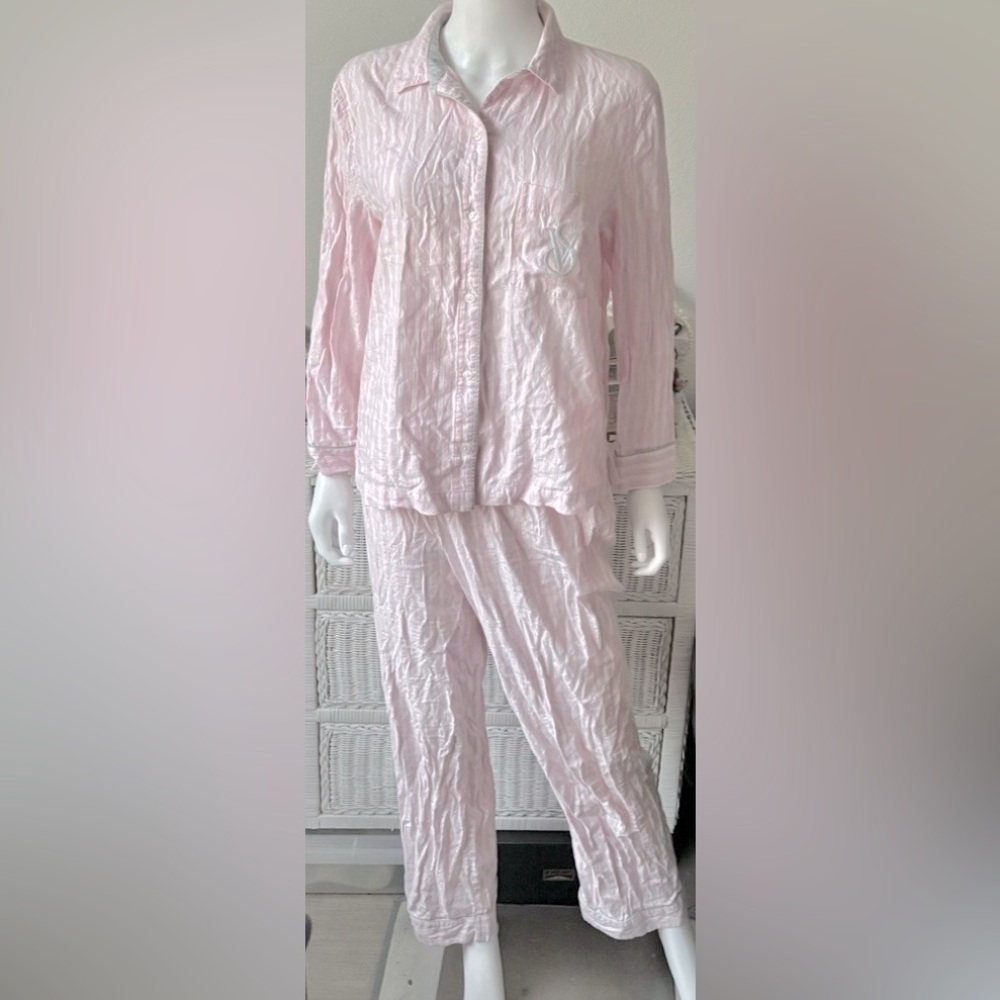 Victoria’s Secret 2 Piece Cotton Striped Pajama Set Pink & White colors Size S/P